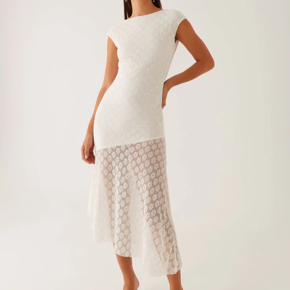 Peppermayo White Lace Midi Dress